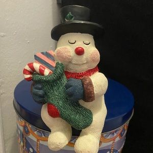Adorable, Sitting, Snowman Figurine